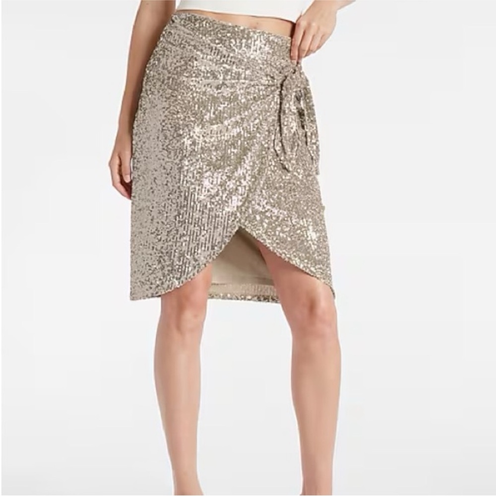 Express Silver Sequin Pencil Skirt